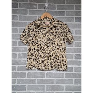 Philosophy Womens Flowy Fringes Animal Print Crop Collared Top Size Small‎